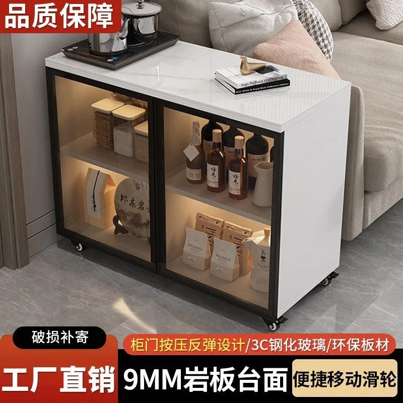 Rock slab coffee table mobile tea cabinet household living room small apartment sofa side few kitchen rack floor
