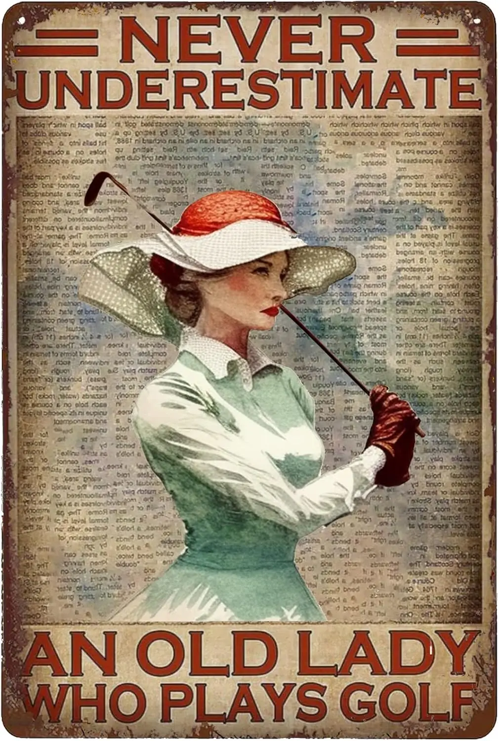 Vintage Golf Lady Metal Sign 8X12IN - Irish Pub Art with St. Patrick's Motifs for Farmhouse Kitchen & Sports Theme  sign