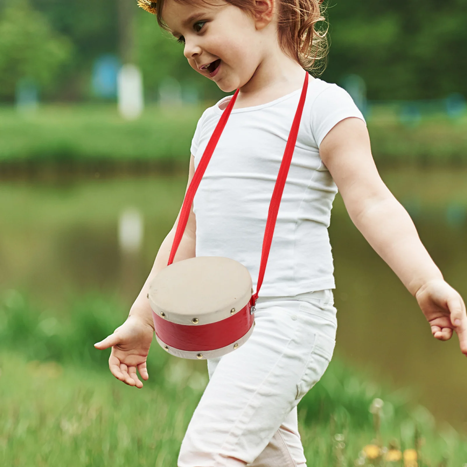 مجموعة طبلة من جلد الغنم طبلة كمين حمراء محمولة للمبتدئين أداة قرع تعليمية مع أفخاذ خشبية