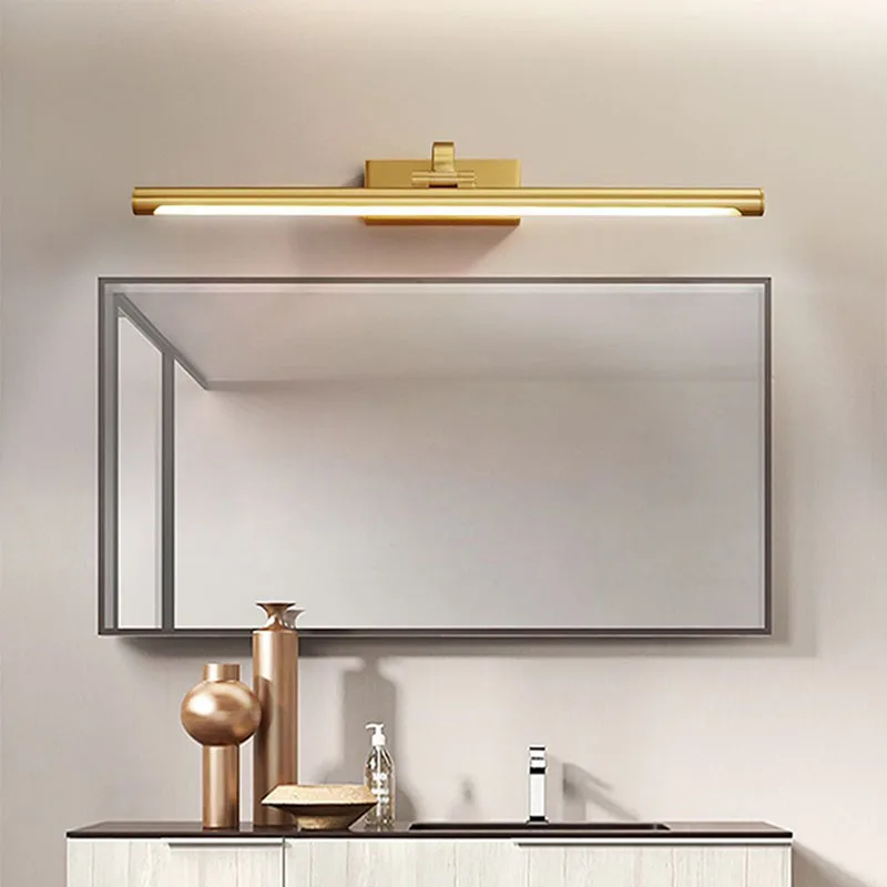 Modern Gold Copper Wall Light Rotatable Mirror Bathroom Bedroom Living Room Study Sconce Brass Simple