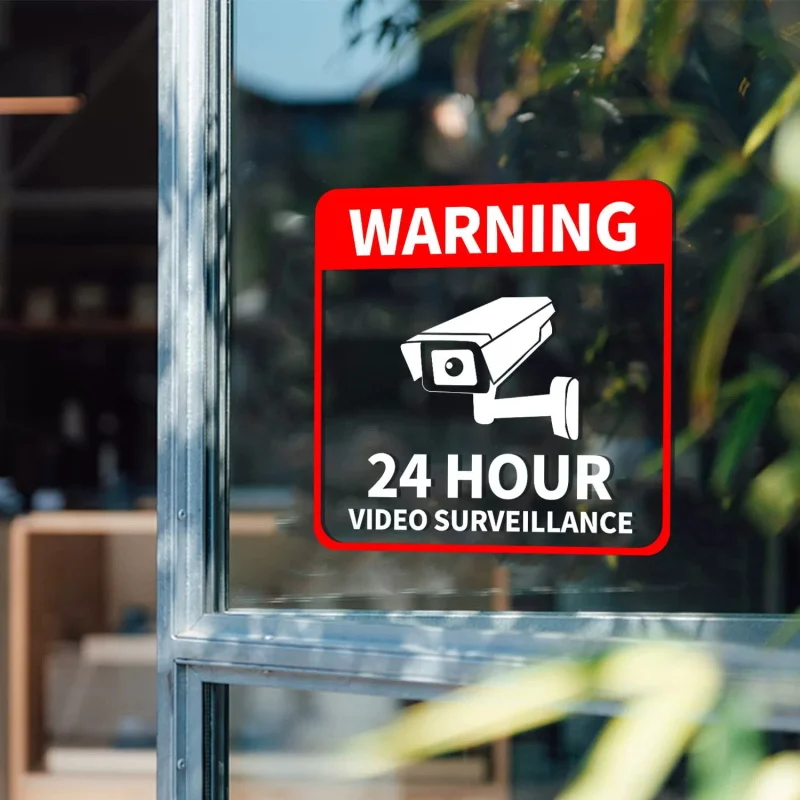 5/10Pcs/pack 24 Hour Video Surveillance Signs Red Waterproof Warning Sticker For Fake Camera Accessories Alarm Monitoring Signs