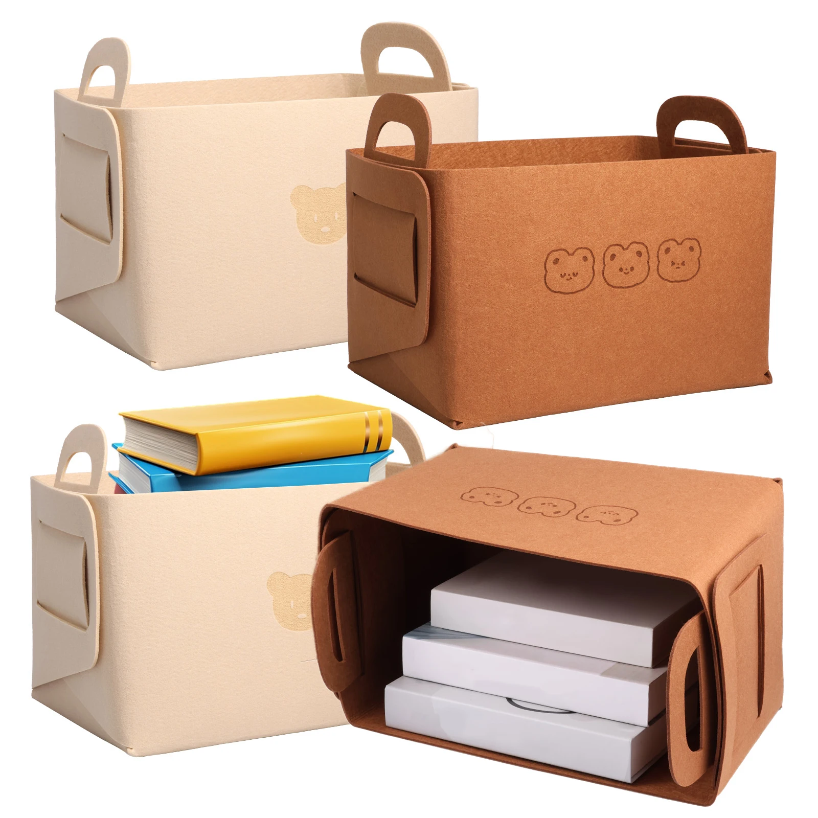 

4Pcs Thickened Felt Storage Box Foldable Dirty Laundry Basket Clothes Toy Storage Bin for Living Room Table Sundries Organizers