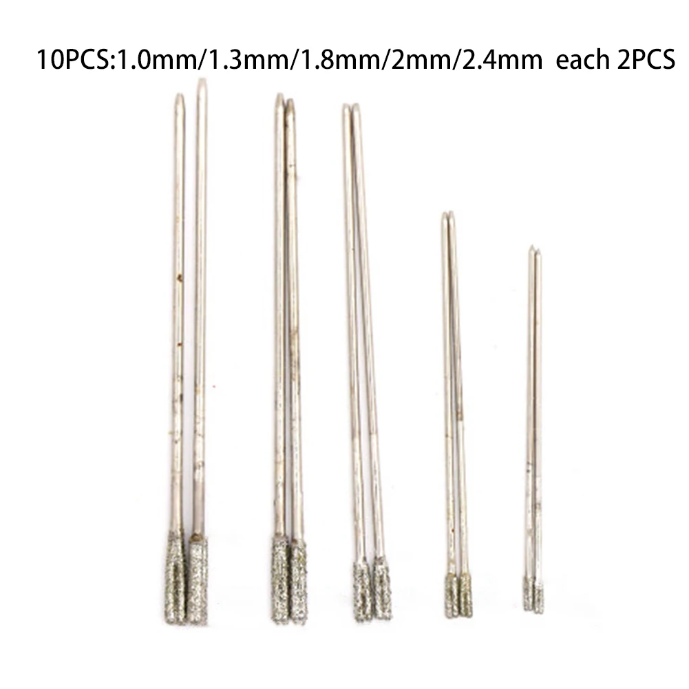 10PCS 1.2mm-2.4mm Diamond Coated Tipped Drill Bit Suitable For Drilling Jade Jewellery Hole Saw Cutter Wist Drill Bit For Tile