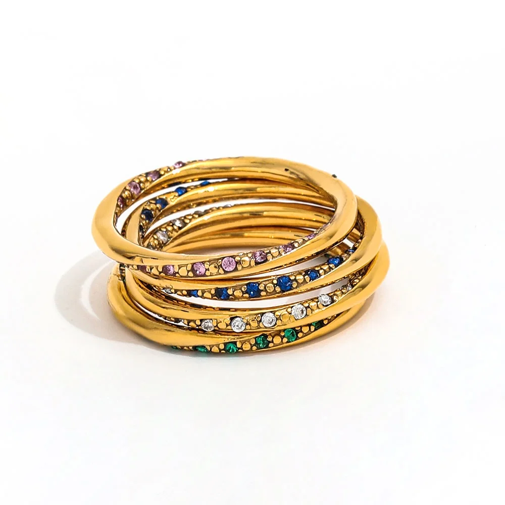 

Joolim Jewelry Wholesale High End PVD Waterproof Fashion Simple Stackable Twisted CNC Zirconia Stainless Steel Ring For Women