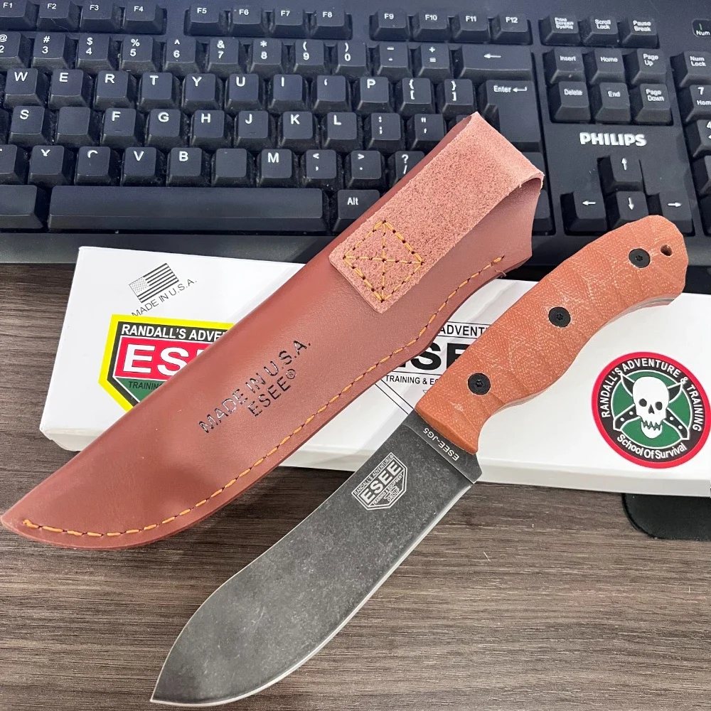 ESEE JG5 Fixed Blade Camping Knife, G10 Handle with Leather Sheath, Survival Utility Tool for Hiking Ideal Men’s Gift Knife