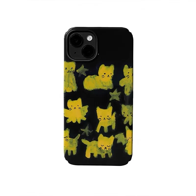 

Ins Black Background Yellow Cat Case for IPHONE 17 16 ProMax 15 14 Plus 13 12 MINI 11 PRO 16Plus XR XS MAX Acrylic Phone Cover