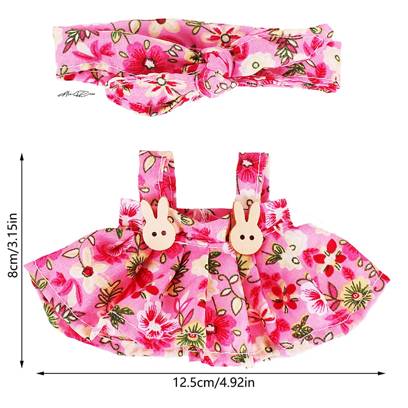 Süßes Blumenkleid mit Stirnband für 17 cm große Labubu-Puppe, Plüsch, Rollenspiel, Kleidungszubehör, austauschbare Puppenkleidung, Geschenk