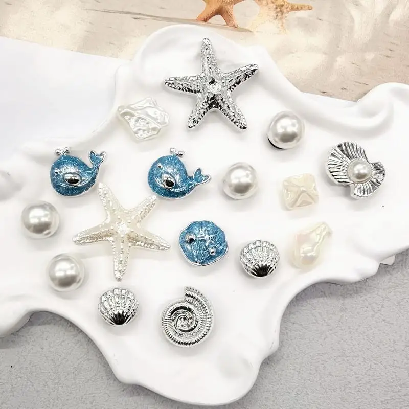 16Pcs Ocean Beach Golden Conch Shoe Charms DIY Decorations Bling Shell Shoe Buckles Accessories Starfish Shoe Clips Decor