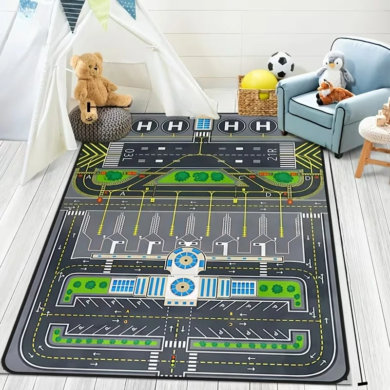 Airplane and Airport Model Pattern Doormat, Non-Slip Floor Mat, Living Room Decor, Boy's Room Decor, Room Decor, Home Decor