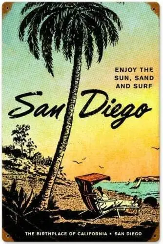 e1,Retro Vintage Metal Plaque Tin Sign San Diego California for Home Garage Bar Kitchen Pub Wall Art Decor Signs inch