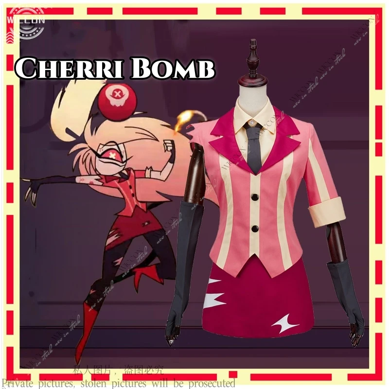 

Cherri Bomb Cosplay Costume Anime Hotel Fancy Outfit Halloween Carnival Christmas Costumes Red Suit Anime Cosplay Striated