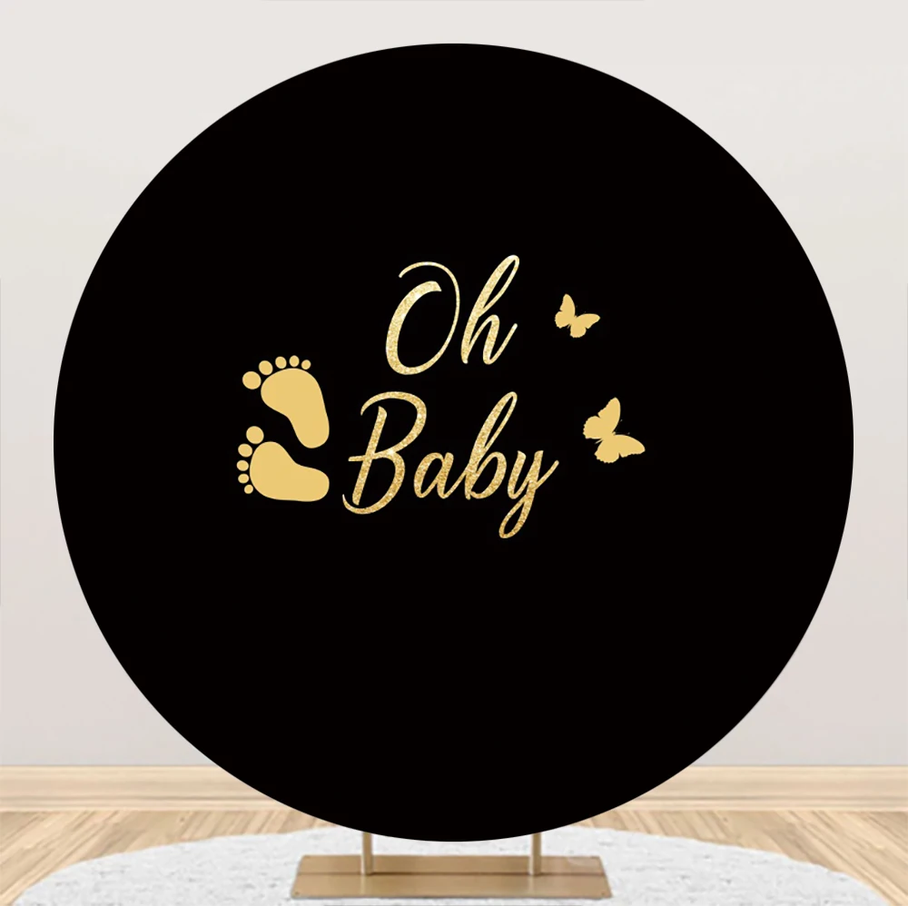 Oh Baby Shower Birthday Round Backdrop Cover Bohemian Flower Boy Girl Birthday Party Circle Elastic Photography Background Decor