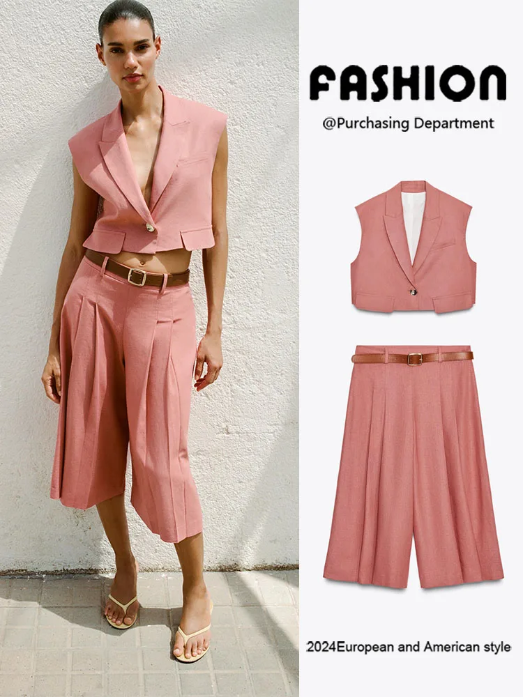 

Summer New Arrival Women's Short Vest 7968333 172 with Belted Shorts 8147333 172 Trendy Ethnic Style Stage Performance Wear