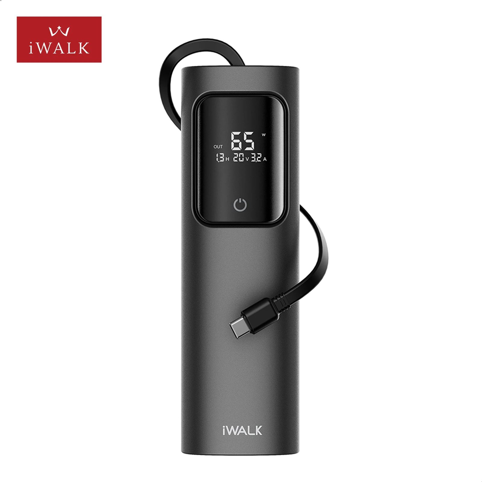 IWALK Tanker 20000mAh banco de energía de gran capacidad Cable de USB-C incorporado carga rápida PD 65W cargador de ordenador portátil con pantalla LED