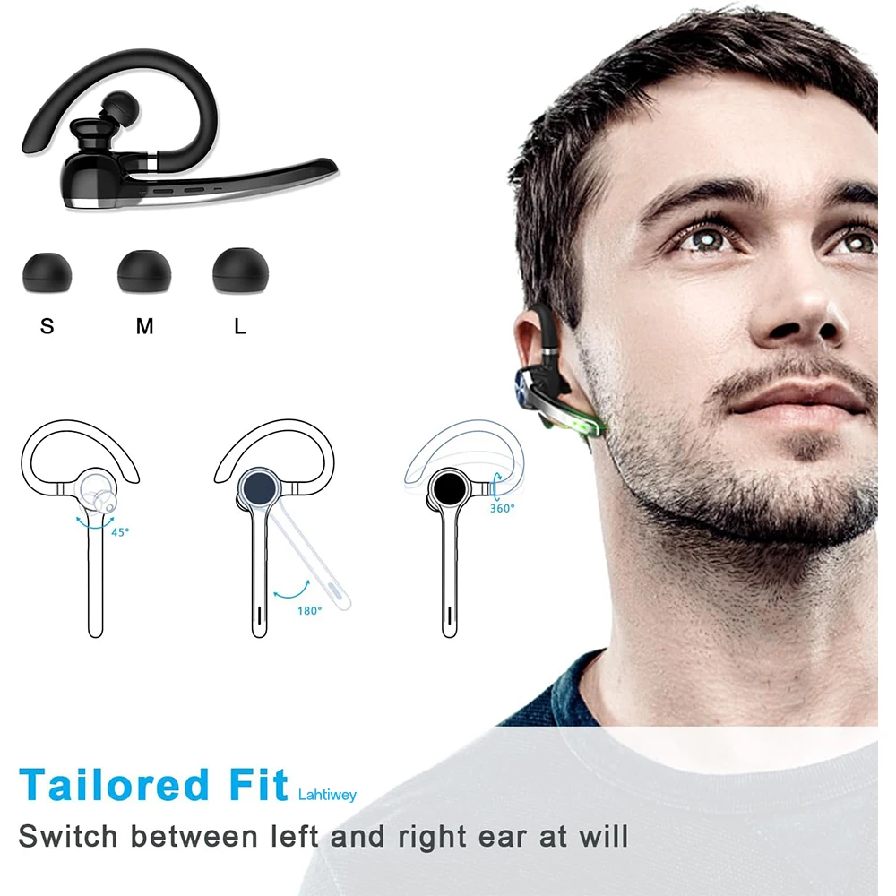 Fone de ouvido Bluetooth V5.3, fone de ouvido sem fio com estojo de carregamento de 500mAh, tempo de conversação de 72 horas, fone de ouvido com cancelamento de ruído mãos livres com microfone