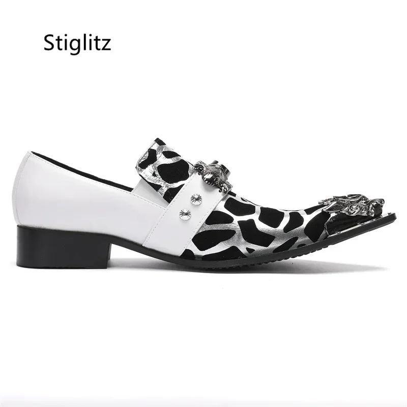 Black Silver White Mixed Colors Casual Business Shoes Pearl Metal Toe Leather Shoes for Men Party Wedding Shoes with Heels