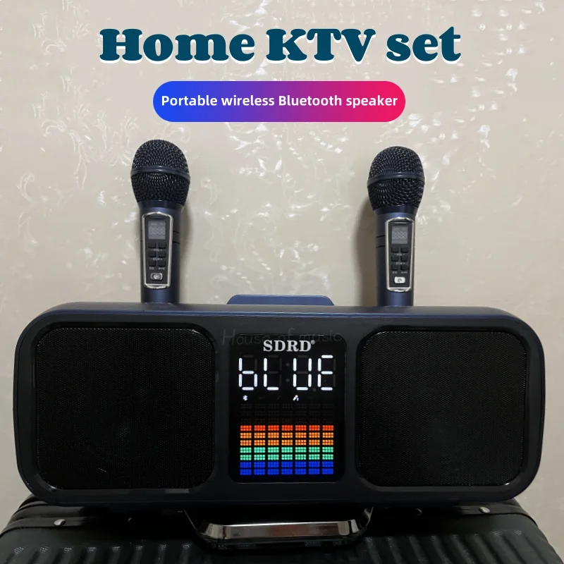 آلة كاريوكي للبالغين والأطفال مكبرات صوت محمولة مع 2 ميكروفون لاسلكي UHF يدعم بطاقة AUX/USB/Type C/TF/نظام بلوتوث PA