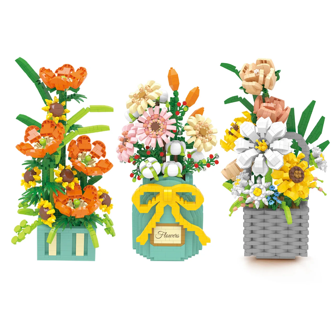 

3D diy children's toys flower building blocks miniature small particles assembled model bouquet series handmade educational toys