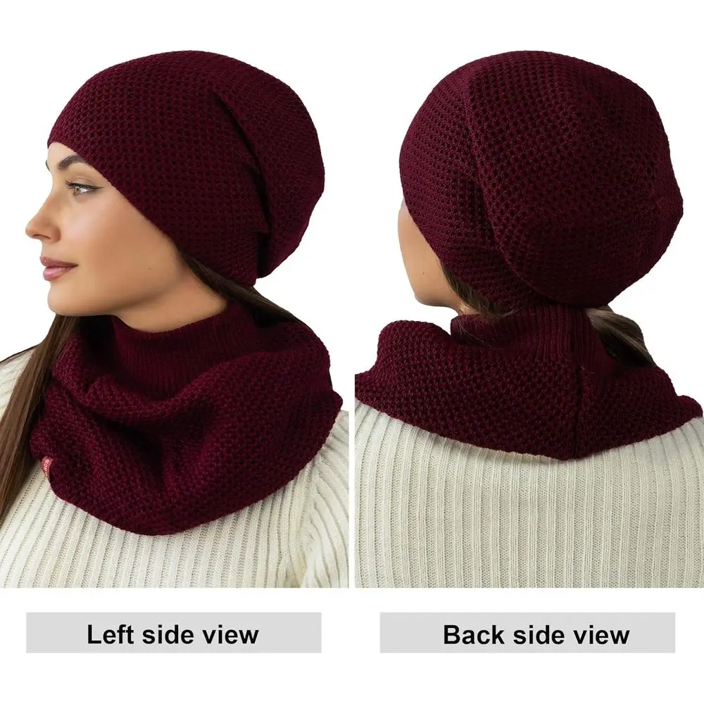 طقم وشاح إنفينيتي من الصوف للنساء وقبعة صغيرة متماسكة مترهل #3