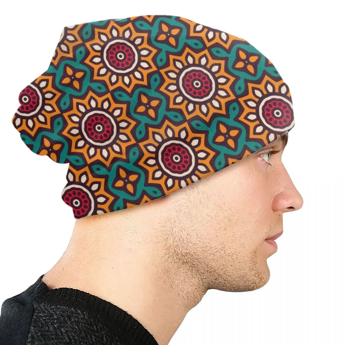 Luxury Ornamental Mandala Bonnet Hat Knitted Hats Men Women Hip Hop Unisex Bohochic Geometric Floral Art Winter Warm Beanies Cap