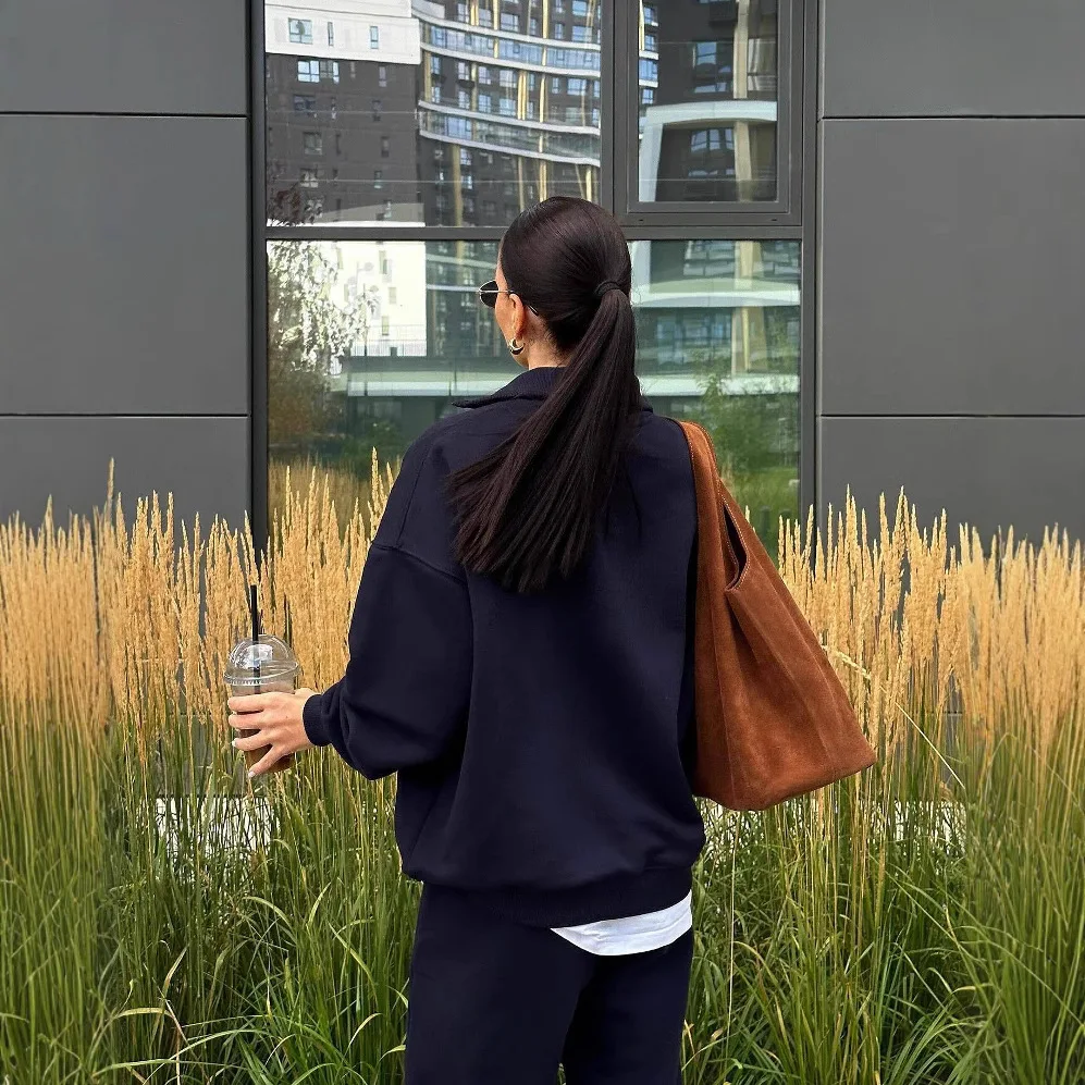 Autumn New Woman Clothing Streetwear Harajuku Hoodie Semi-zipper Lazy Wind Hoodies Woman Clothes Loose Long-sleeved Top Jacket