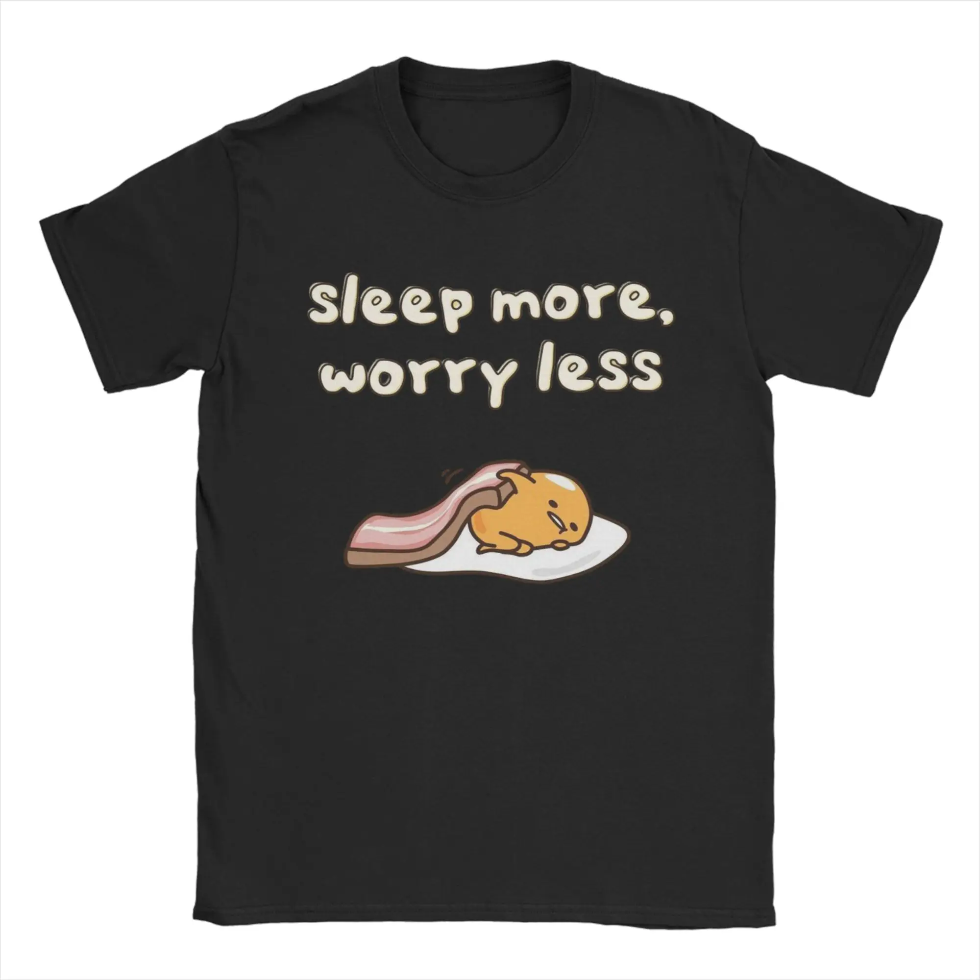 

Мужчины Женщины Gudetama Sleep More Worry Less Футболки Хлопковые топы Новинка Футболка с коротким рукавом и круглым вырезом Футболки больших размеров