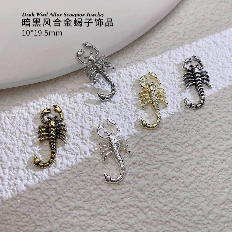 20Pcs Y2K Snake Scorpion Alloy Nail Art Decoration Retro Dark Gold Silver Gun Black Scorpion  Arylic Press On Nails Charms