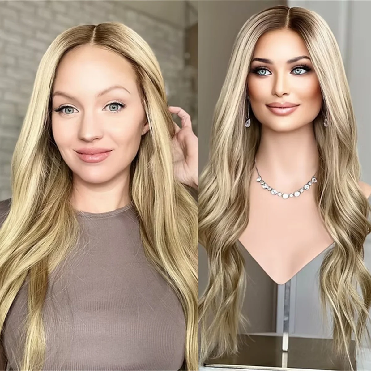 Premium Wig Ombre Gloden Blonde Synthetic Lace Front Wigs For Women Realistic Look Preplucked Hairline Heat Resistant Fibre Wig