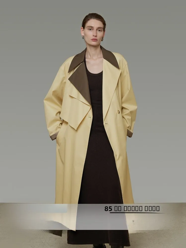 

UNSPOKEN Spring 2026 Women's Long Coat Jaet Notched Collar ex Design Casual Sle Double Breasted Button up Outerwear