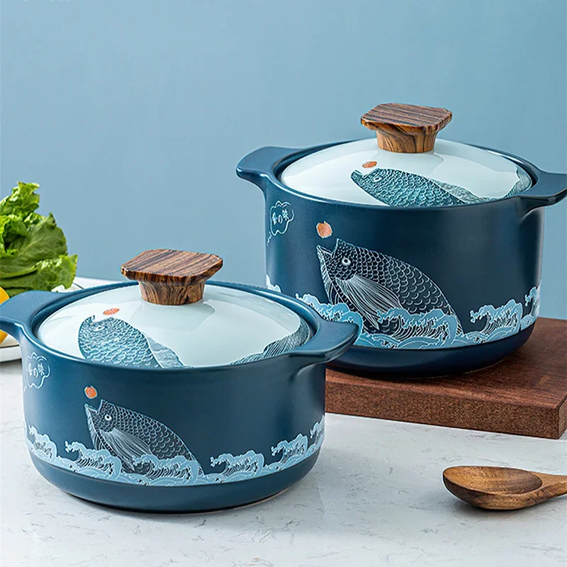 Ceramic Casserole Creative Fish Pattern Soup Pot Big Saucepan 2-5L Cooking Pot Cooking Utensils Kitchen Pan Korean Cookware