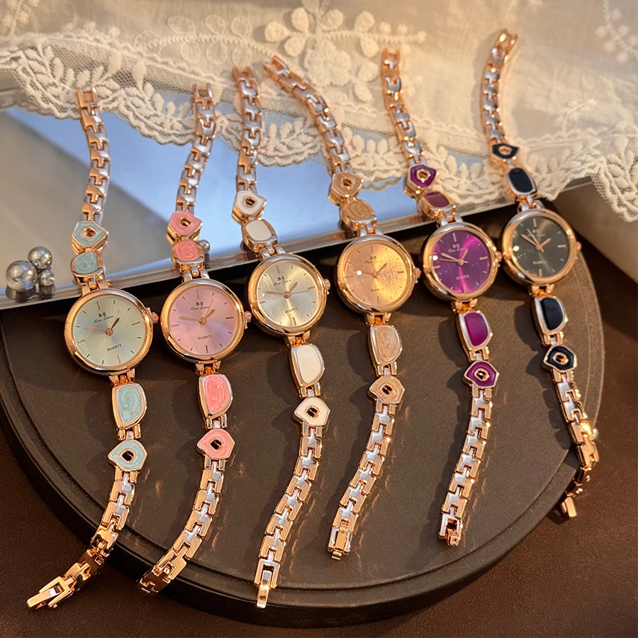 Women's Quartz Wristwatch Irregular Bracelet Design Simple Elegant Personality Round Sun Pattern Ladies Watch