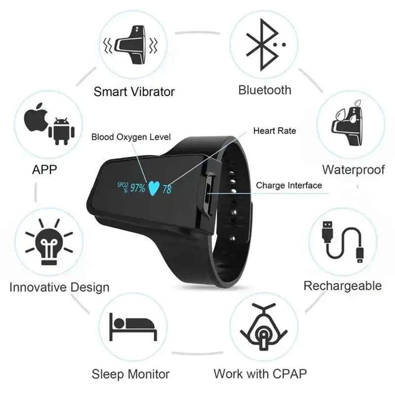 

Bluetooth wrist oximeter Spo2 heart rate pulse oximeter wearable sleep apnea alarm continuously monitors blood oxygen saturation