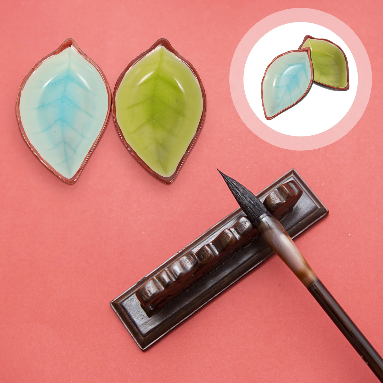 

BUTIFULSIC 2Pcs Ink Dish Brush Washing Tray Water Well Painting Pallet Ceramic Art Creative Design Decorative