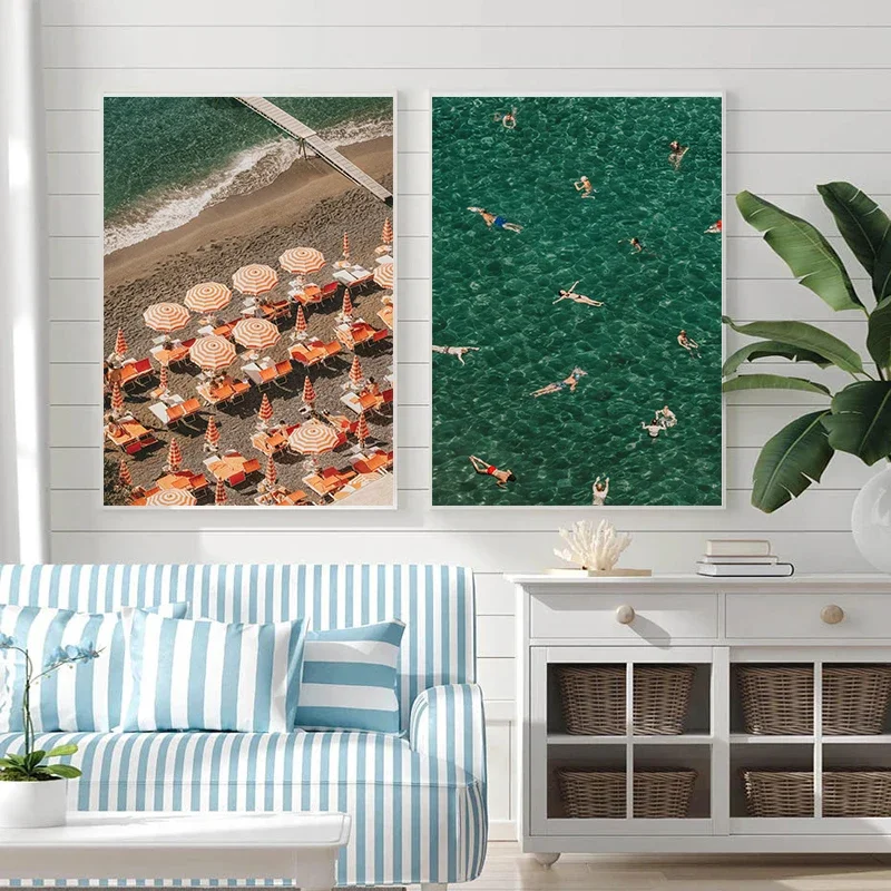 Amalfi Coast Poster Pack Mediterranean Positano Beach Club Print Art Poster Canvas Painting Wall Decorative Picture Living Room