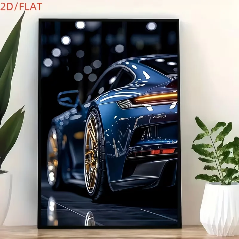 2D Flat A Classic Sports Car Canvas Print in 2D, Featuring Modern Automotive Illustrations for Decoration, Suitable for Home Off