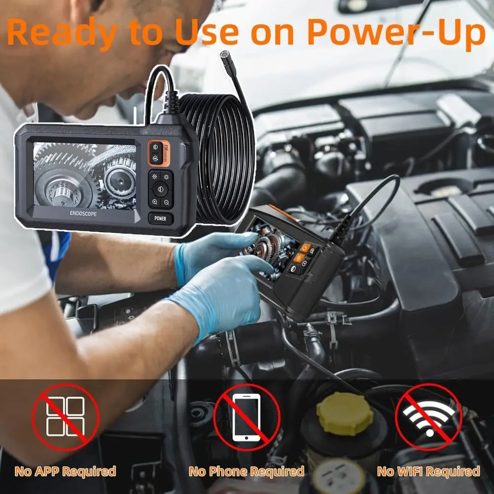 4.3'' IPS Screen Endoscope IP67 Semi-Rigid Cable Waterproof Inspection Camera No App No Wifi with 8 Adjust LED Lights