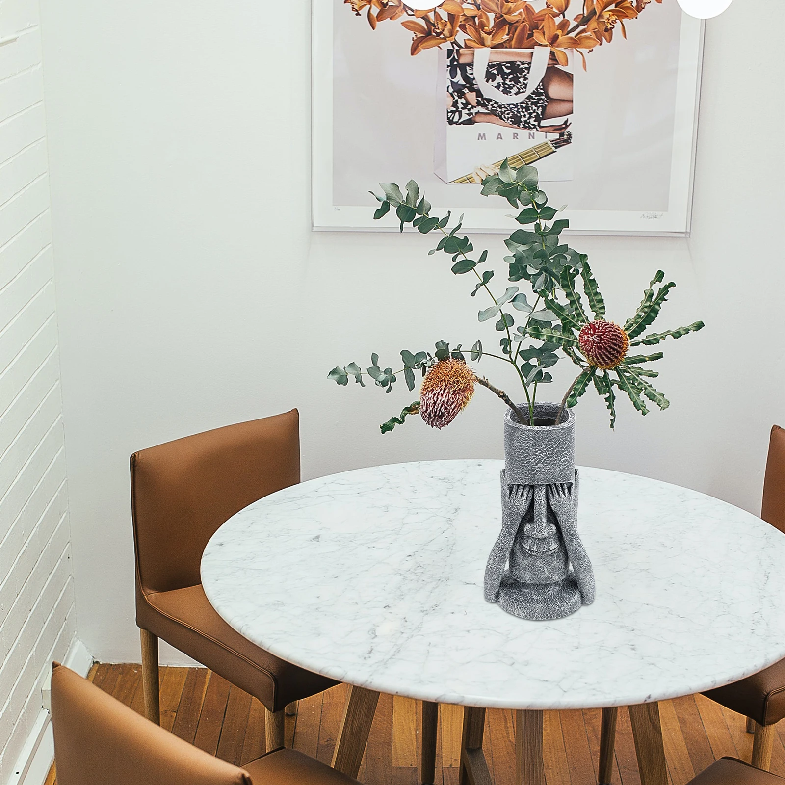 

1Pcs Moai Resin Vase Artistic Desktop Flower Container Home Decor Unique Design Resin Vase Chic Craft Decor Plants Container