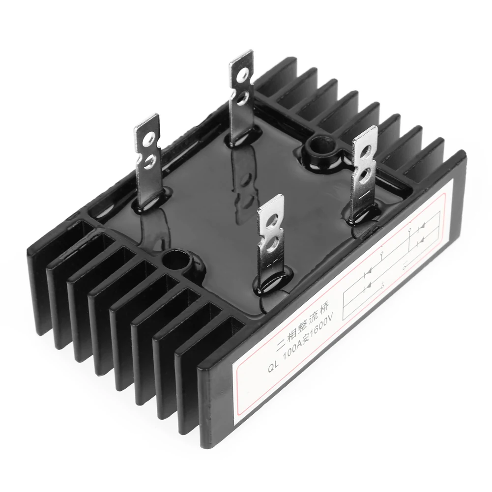مقوم جسر الصمام الثنائي مقوم الجسر 2-Phase 100A Amp 1600V الجهد 2-Phase Diode Bridge المعدل عالي الطاقة أسود