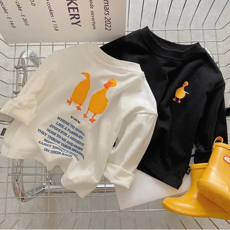 Kids Cartoon Cotton Long‑Sleeve T‑Shirt Spring Autumn New Boys Girls Casual  Round Neck Tops Baby Soft Basic Layering Shirts