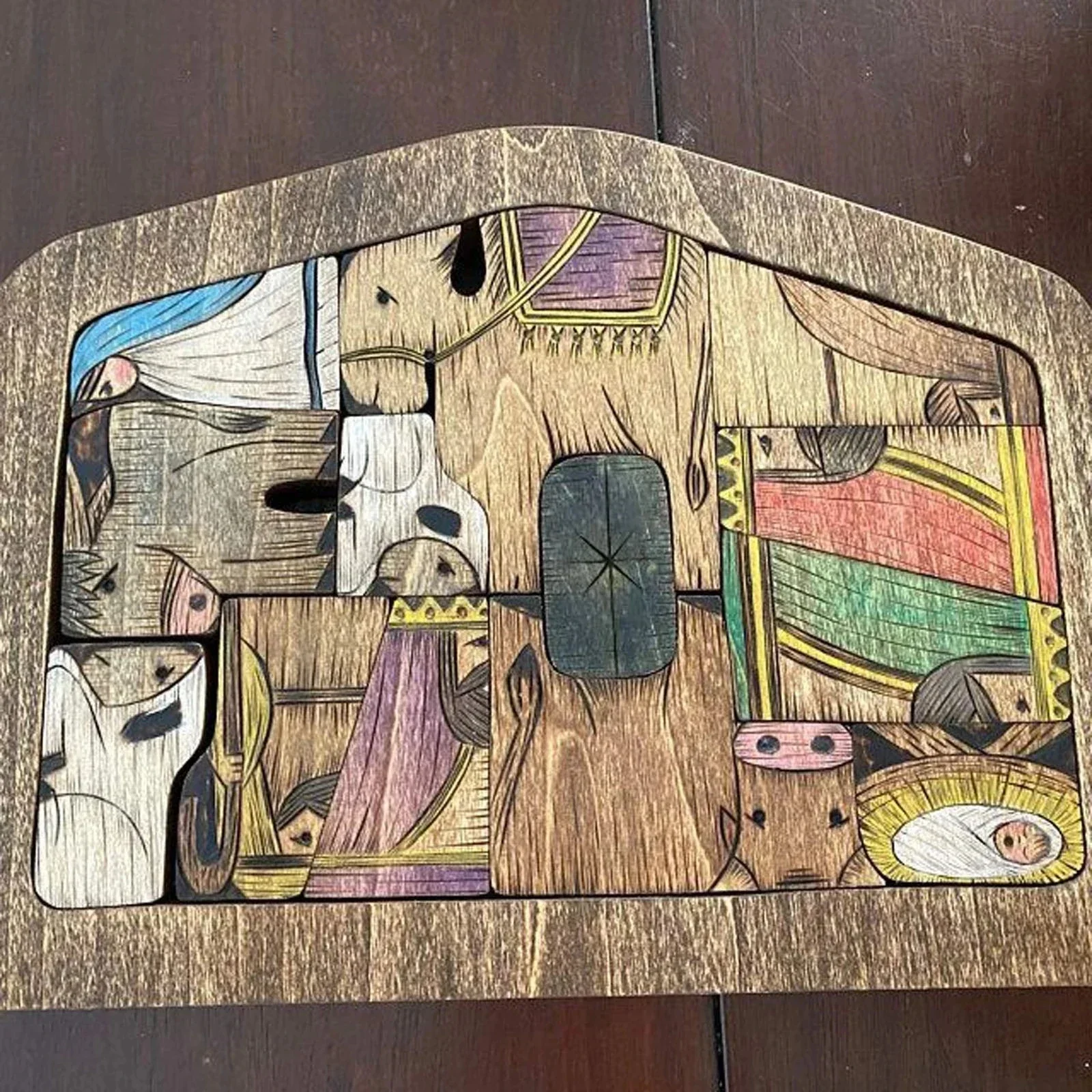 Rompecabezas de la Natividad con diseño de madera quemada, rompecabezas de madera de Jesús, juego de rompecabezas para adultos y niños, accesorios de decoración del hogar