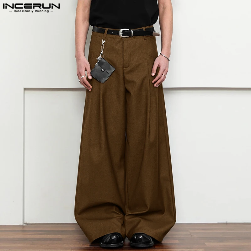 Pantalones de pierna ancha para hombre, pantalones holgados con botones de Color sólido, ropa de calle de gran tamaño 2025, pantalones largos informales de moda INCERUN para hombre