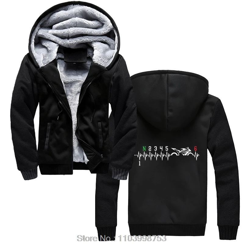 Winter Hoodie Casual 1N23456 Motorcycle Gear Biker Heartbeat Print Hoody coats zip up Jacket fashion Birthday Gift Streetwear