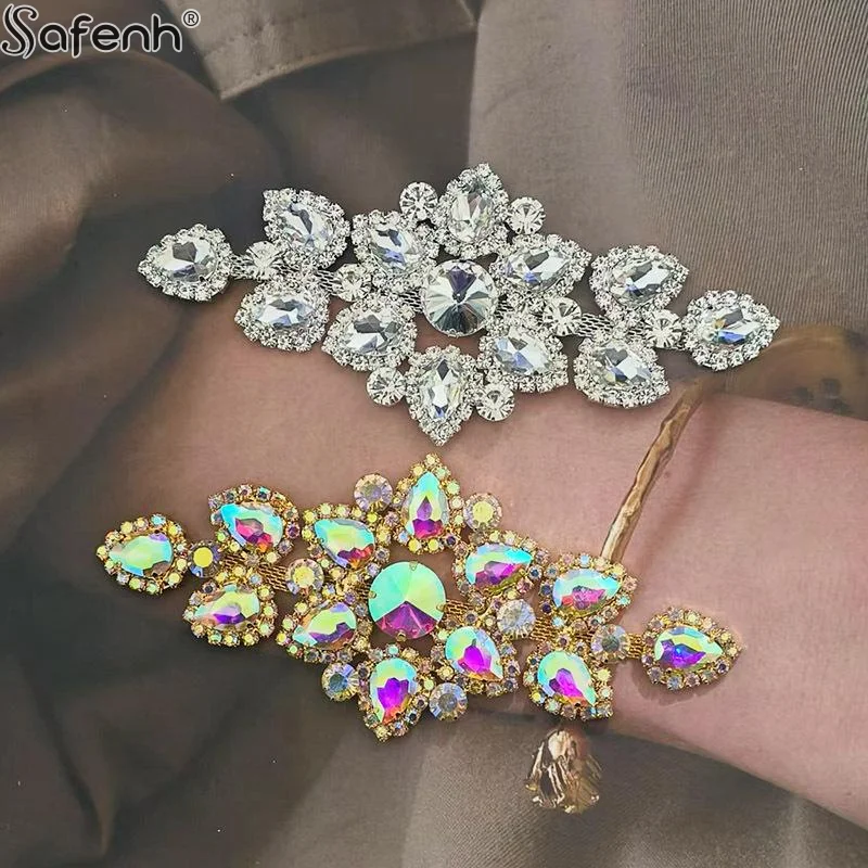 1pc Crystal AB Sew On Rhinestones Applique Gold / Silver Bottom Flatback Clear Sewing For Wedding Hat Bag