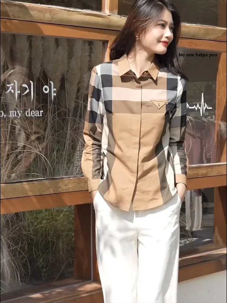 

Women's Plaid irt Thin Outerwear Design Sensation Small ence Early Autumn 2023 New Sle Long Sve Regular Length