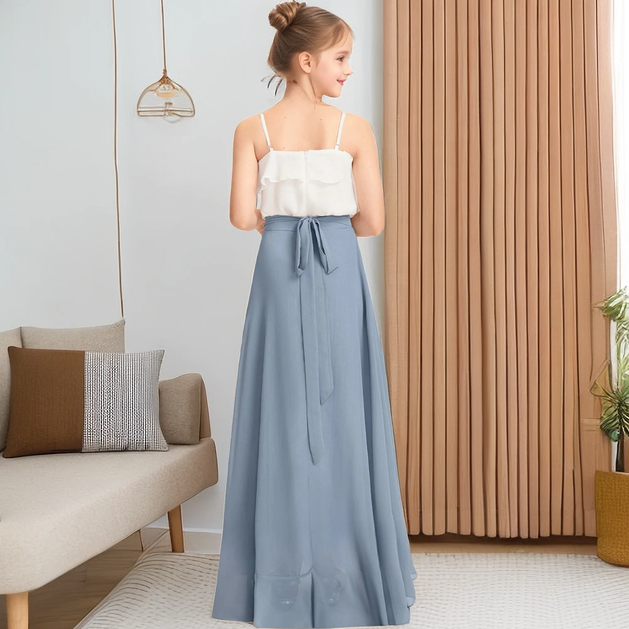 Separates Top & Skirt Chiffon Junior Bridesmaid Dress For Kids Wedding Prom Night Ball-Gown Event Pageant Banquet Birthday Party