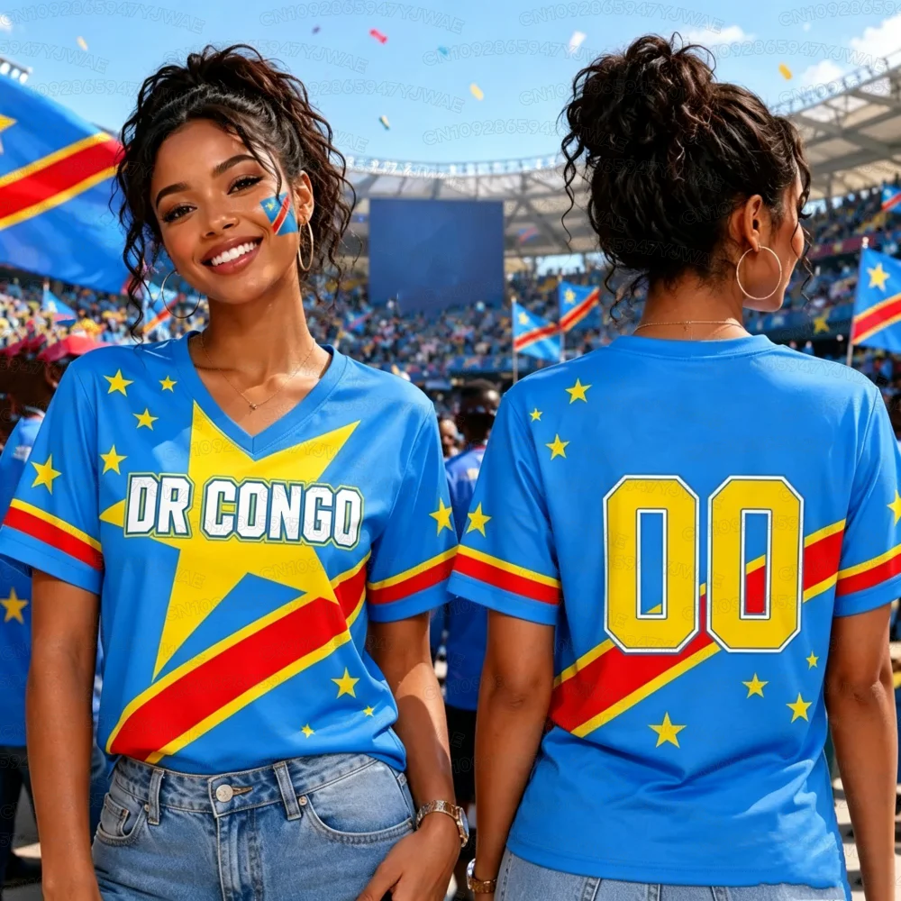 2026 New Women's Congo  3D Printed Football Jersey Family Matching T-shirt Suitable for Daily and Training Wear Quick Drying