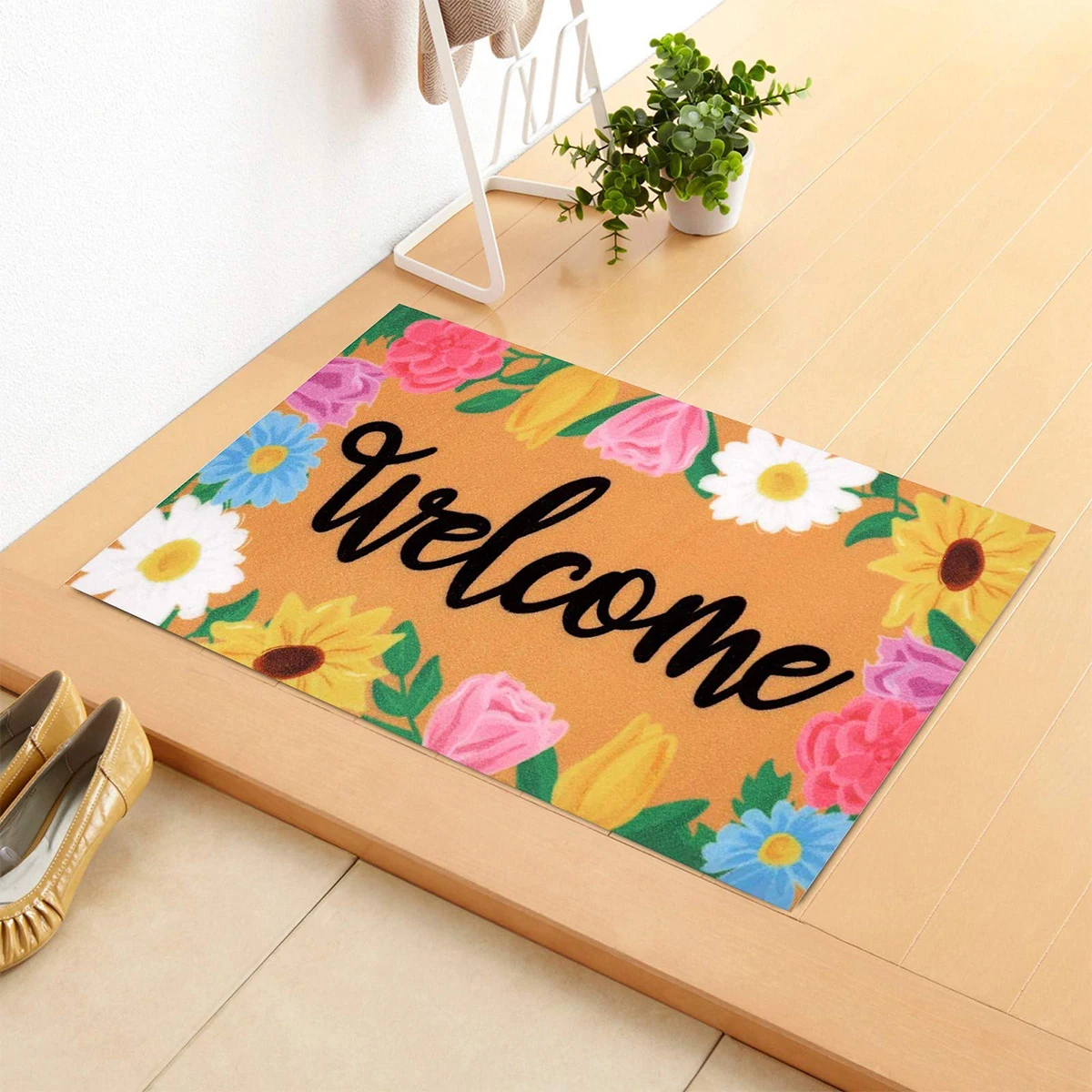 Absorbent Floor Mat para cozinha, Welcome Door Mat, Spring Flower, Home Carpet, Living Room Decor, 45x75cm