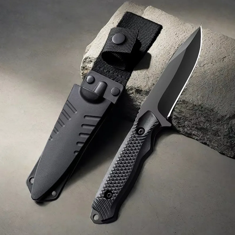 High Quality Fixed Blade Knives ABS Plastic Handle Full Tang Design Black Blade with Kydex Sheath for Hunting Hiking Emergency
