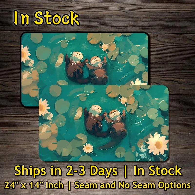 TCG Playmat, Playful Otters Custom Play Mat, TCG Playmat with Zones Animal Fantasy Art Anti‑Slip Rubber Stitched Edge