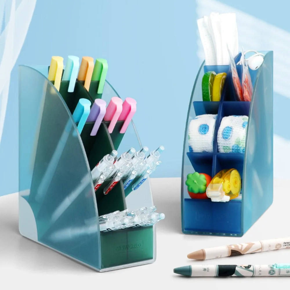 Slant Insertion 8 Grid Pen Storage Box Sector Large Capacity 8 Grid Pen Holder Multi-function Space Saving Stationery Organizer